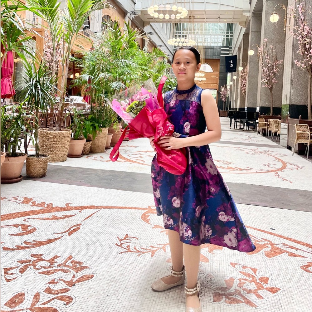 Rare Editions navy floral holiday Christmas long dress size 10